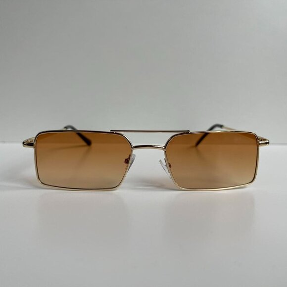 vintage y2k 90s 2000s unique slim gold trim square sunglasses - Picture 4 of 7